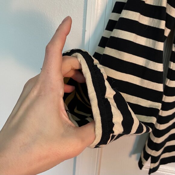 J Crew Mariner Black and Tan Striped 100% Cotton Minimalist Pullover Top Size S - Picture 4 of 6